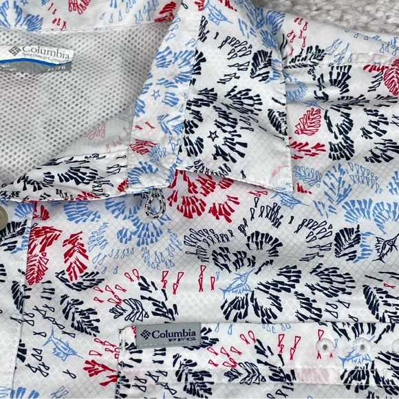 Columbia PFG Button Fish Shirt Red White Blue Patriotic USA Fishing Coastal XL - Picture 6 of 11